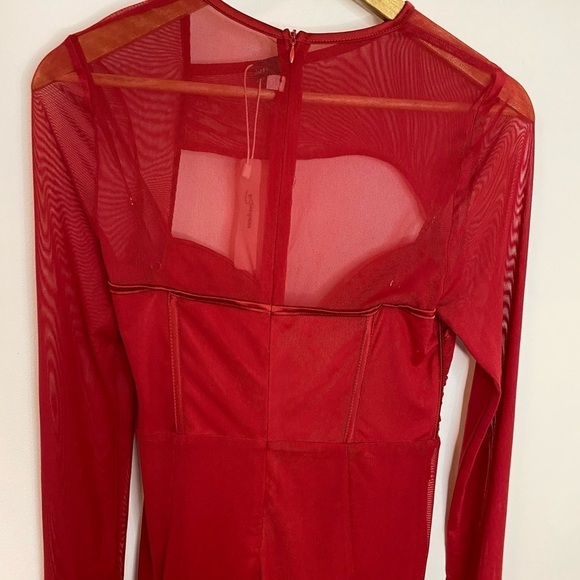 NWT Rosedress Red Corset Top Mesh Long Sleeve Midi Dress - Picture 4 of 13